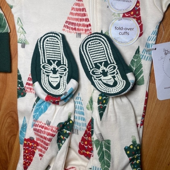 Burt's Bees Snug-fit Whimsical Sleeper Fold-over Cuff Organic Cotton 0-3 Months - Picture 4 of 6